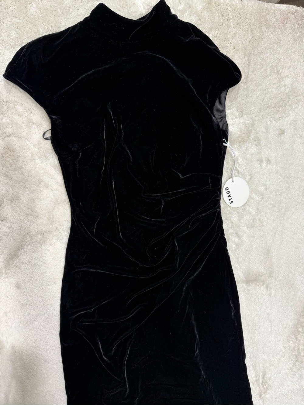 NWT STAUD Tina Maxi MockNeck Open Back Rushed Gown Dress, size 4 - Picture 6 of 16